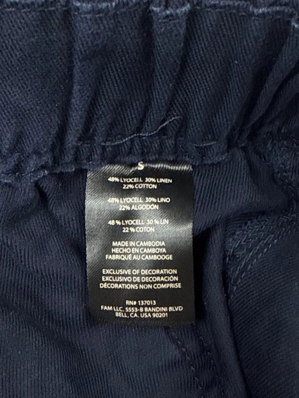 Banana Republic Womens Navy Elastic-Waist Linen-Blend Pants Small